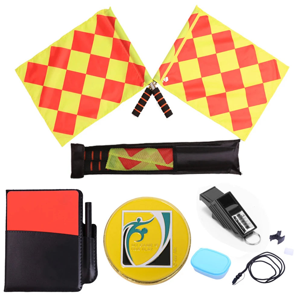 Schiedsrichter-Set Fußball – Flaggen, Karten, Pfeife, Notizbuch & Stift